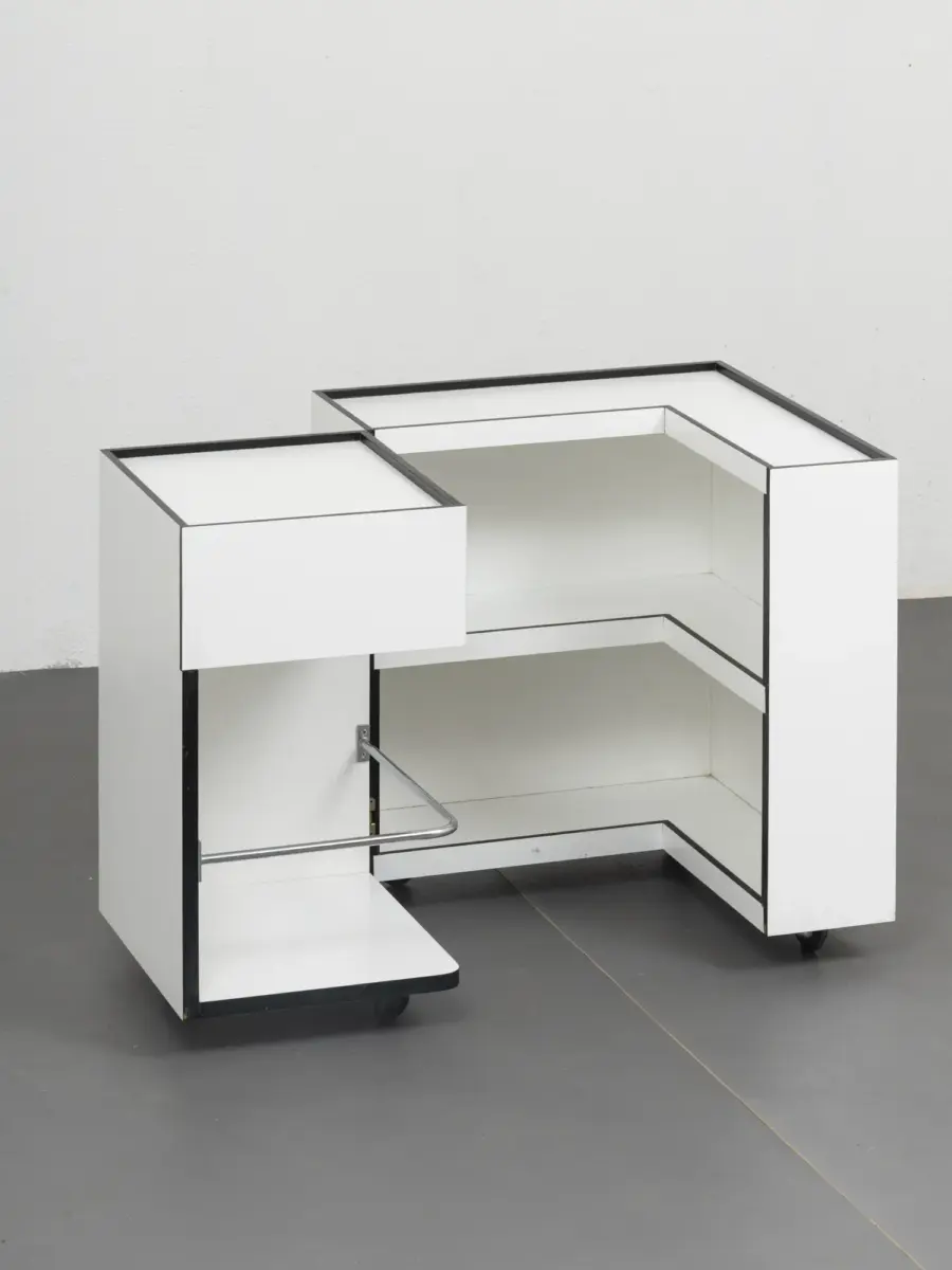 cubotto bar cart by cini boeri for arflex, italy, half opened 