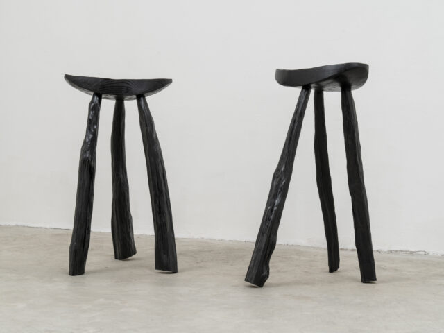 Pair of “Twin” spurce and chestnut stools for Fuocovoodoo
