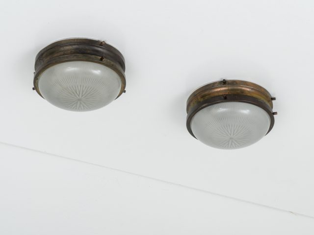 Pair of patinated brass small “Sigma” ceiling or wall lamps for Artemide