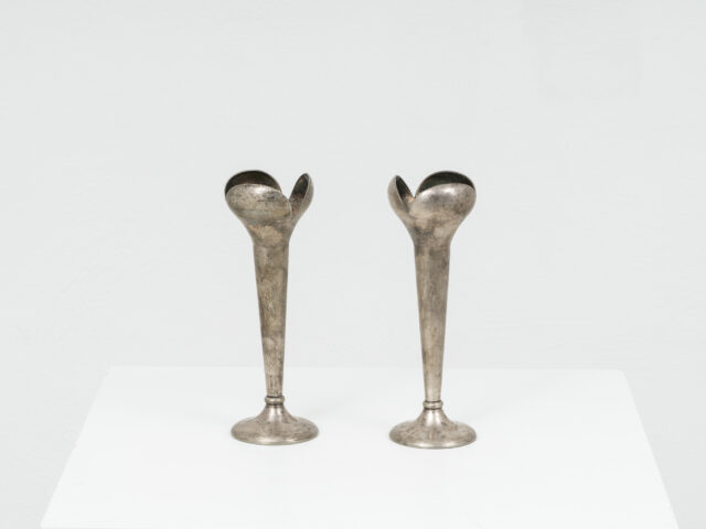 Pair of “Soliflore” silver plated vases for Fratelli Calderoni