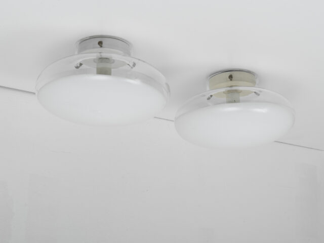 Pair of “Gill” large size flush mounts or wall lamps for Leucos, 1970s
