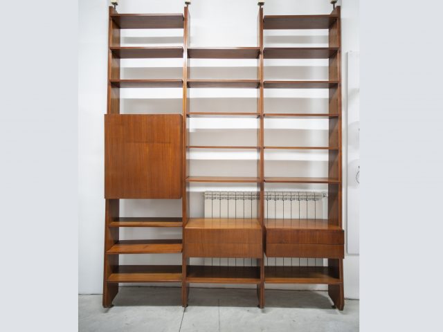 Architectural walnut and brass wall unit