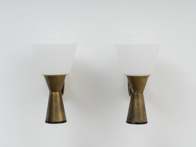 Pair of brass and opaline sconces