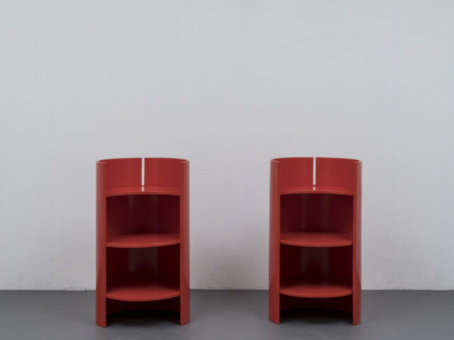 Pair of “Gea” red wooden side tables for Gavina
