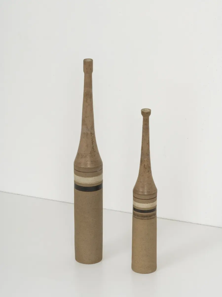 bruno gambone monumental stoneware bottles, signed, 1970s italian ceramics 