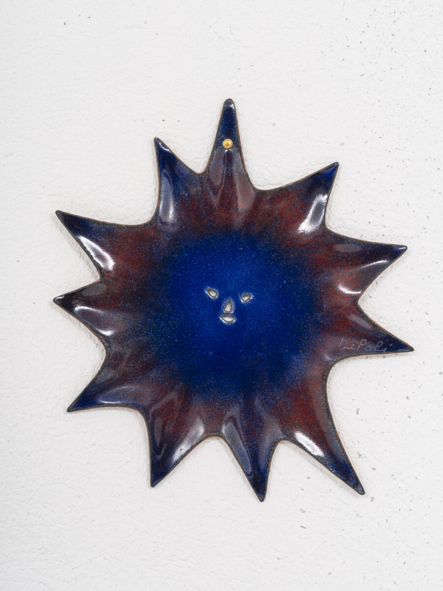 gio ponti il sole enamel on copper by paolo de poli, 1956 — blue and purple face, signed