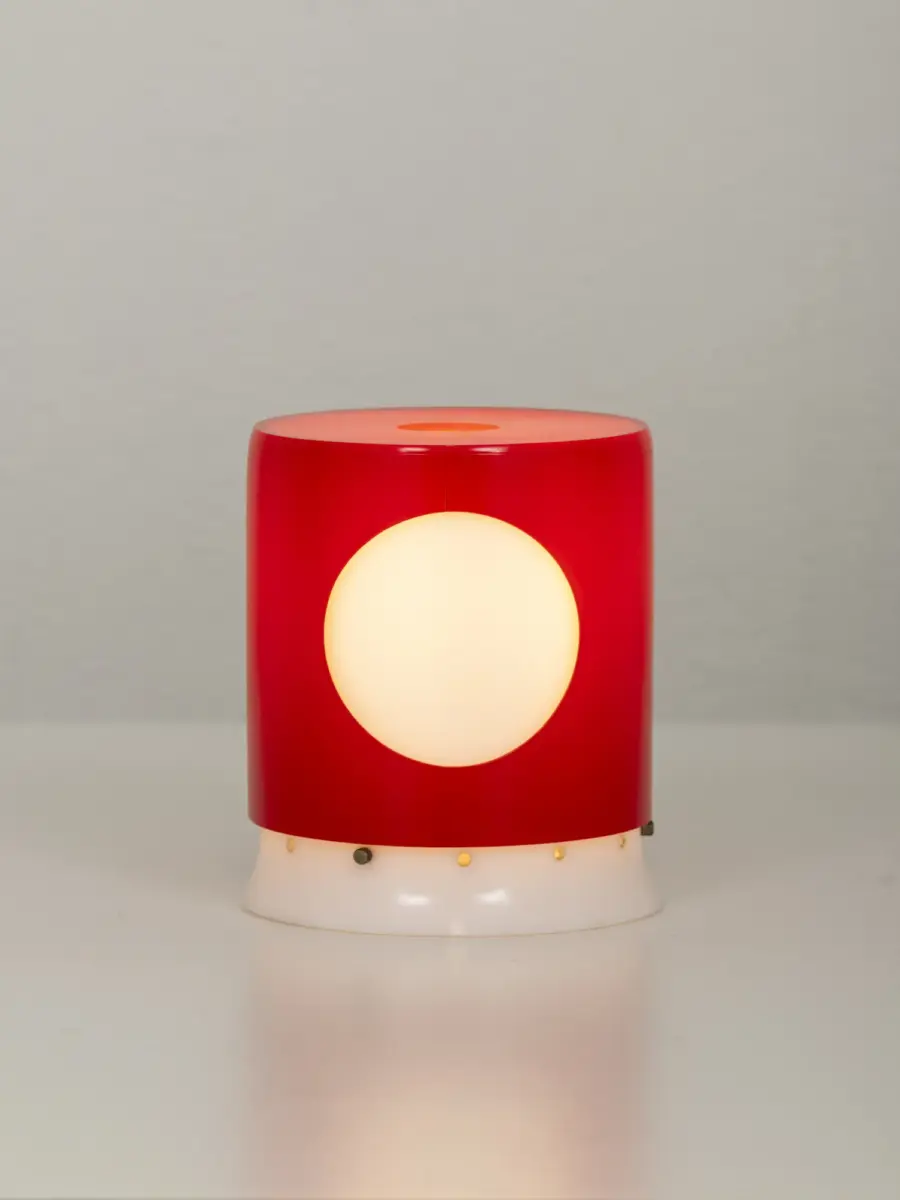 joe colombo rare kd8 table lamp for kartell, 1964, red perspex, lit 